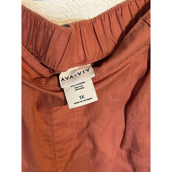 AVA & VIV WOMENS SHORTS SIZE 1X LINEN BLEND CORAL PULLON PLEATED FRONT BO - Picture 3 of 5
